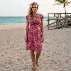 ATHLETA Dhara Pink Paisley Burnout Double Layer Dress S Travel Boho Coastal